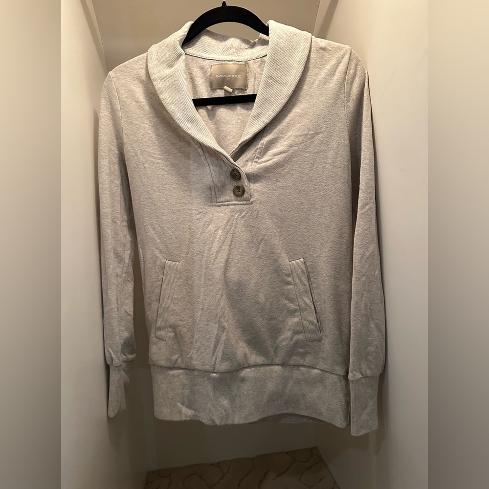 Gray Shawl Collar Pullover with Buttons